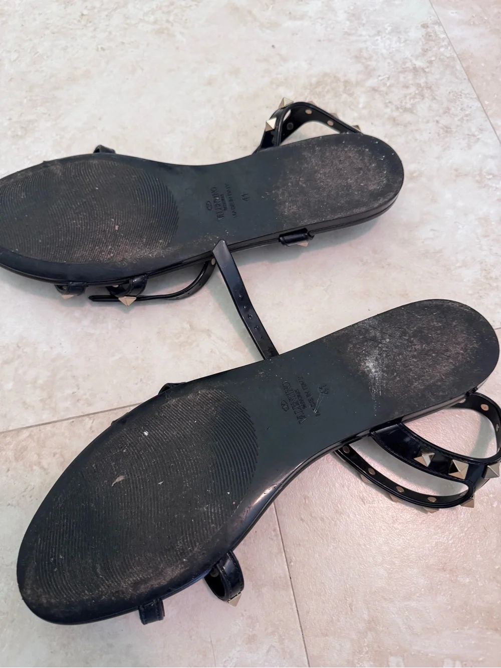 Valentino Black Patent Rockstud Strappy Sandals